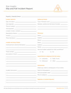 Northbridge Insurance slips and falls incident report template  